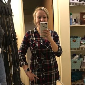 Plaid long shirt dress